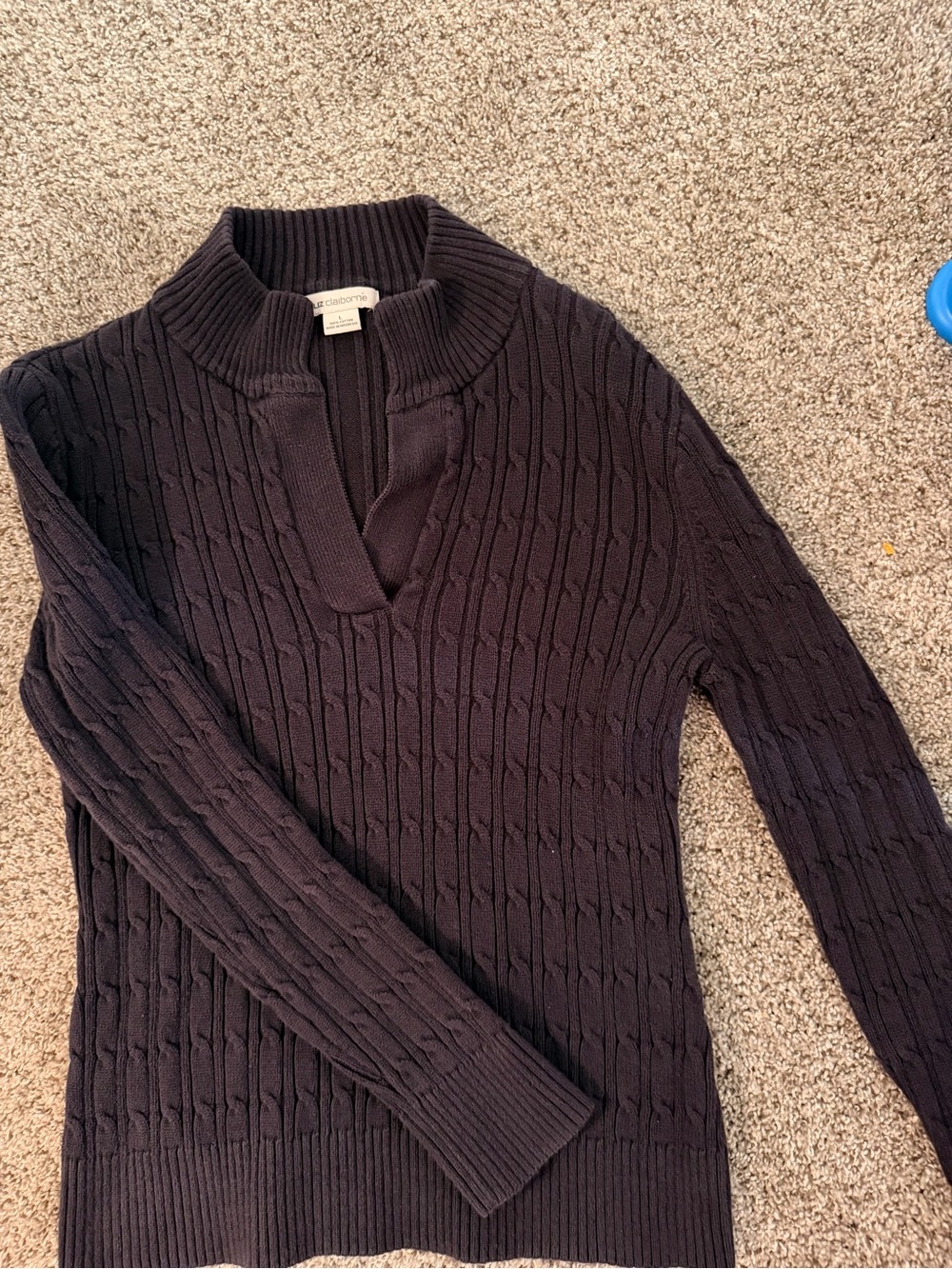 Liz Claiborne Black Cable-Knit Mock Neck Sweater